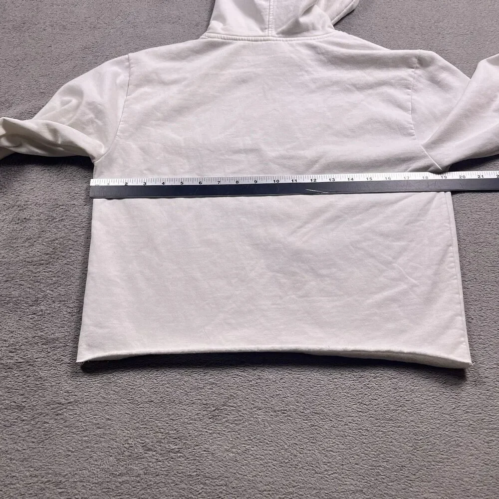 GUESS Cropped Hoodie Womens XS White Pink Flame Logo Y2K Streetwear Raw Hem